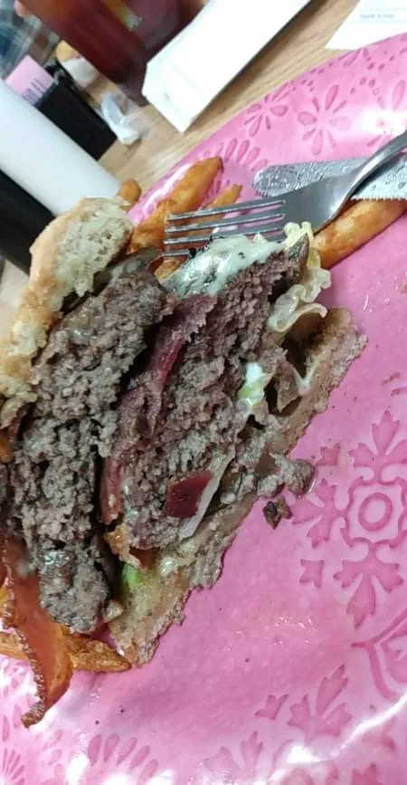 Double Cheeseburger with Mushroom Jalapeno Bacon Lettuce Mayo and Fries